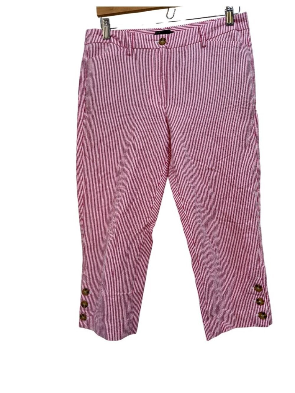 Seersucker Pink White Preppy Coastal Summer Skimmer Pants Cottagecore Sz 6